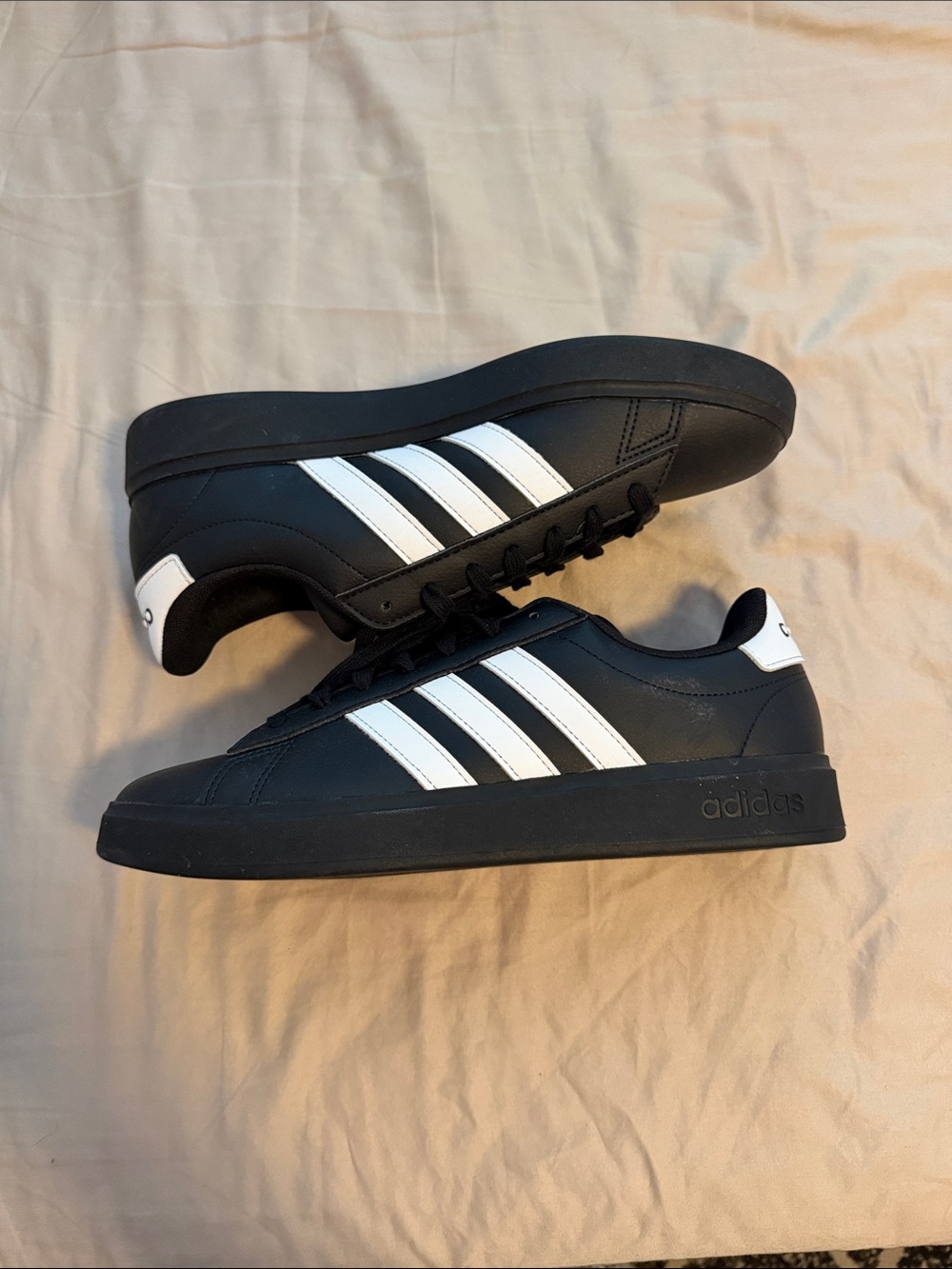 adidas Men’s Black Sneakers with White Three-Stripes